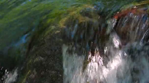 Wasserabläufe aus moosbewachsenen Steinen — Stockvideo
