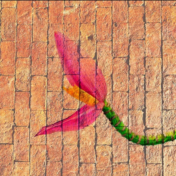 Stary mur z cegły ułożone przeciwko obraz technika nakładki banan różowy — Zdjęcie stockowe