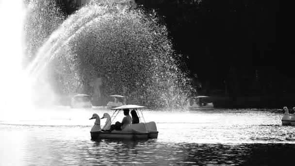 Super Powolny Monochromatyczny Statek Fontanna Mieście — Wideo stockowe