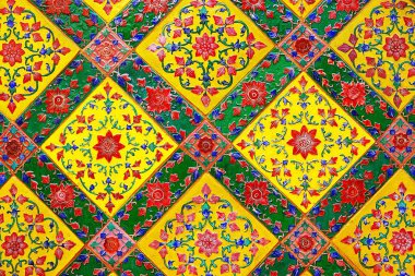 151 yıllık duvar seramik seramik seramik desenli el işi Tayland tapınağı duvarı kamuoyunu.          