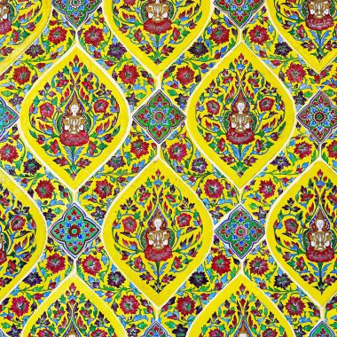 Eski duvar seramik döşeme desenleri Tayland tapınağı duvarından el işi.        