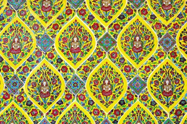 Eski duvar seramik döşeme desenleri Tayland tapınağı duvarından el işi.        