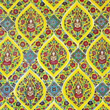 Eski duvar seramik döşeme desenleri Tayland tapınağı duvarından el işi.        