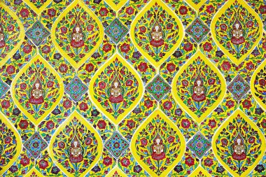 Eski duvar seramik döşeme desenleri Tayland tapınağı duvarından el işi.        