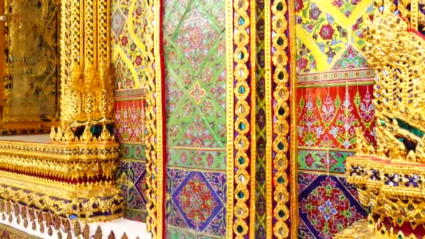 Antiguos Patrones Azulejos Cerámica Pared Artesanía Tailandia Templo Pared Pública — Vídeo de stock