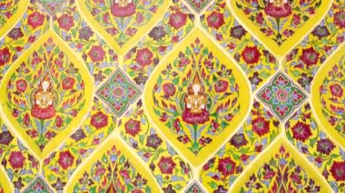 4K Eski duvar seramik döşeme desenleri el işi Tayland tapınağı duvarı kamuoyunu