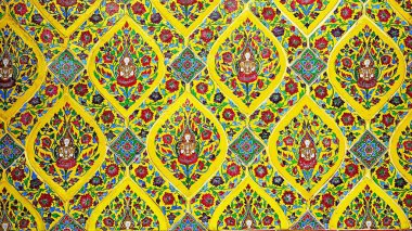 151 yıllık duvar seramik seramik seramik desenli el işi Tayland tapınağı duvarı kamuoyunu.           