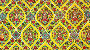 151 yıllık duvar seramik seramik seramik desenli el işi Tayland tapınağı duvarı kamuoyunu.           