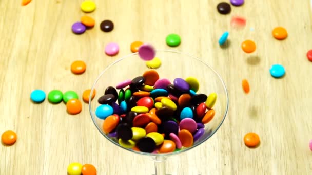 1080P Super Slow Multicolored Sweet Chocolate Candy Background — Stock Video