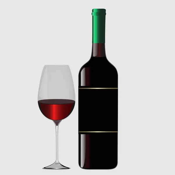 Garrafa com vinho tinto e vidro, vetor eps10 — Vetor de Stock