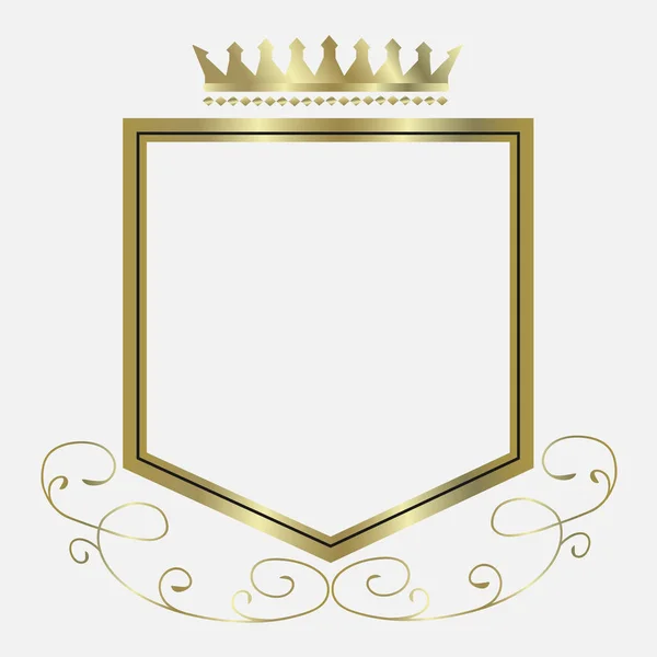 Schild moderne heraldische vormen logo met kroon in gouden kleuren — Stockvector