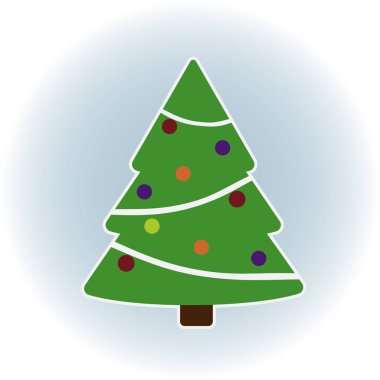 Oyuncaklı yeşil Noel ağacı, baskı kartları için çizim, tasarım şablonu, tebrik kartı, davetiye