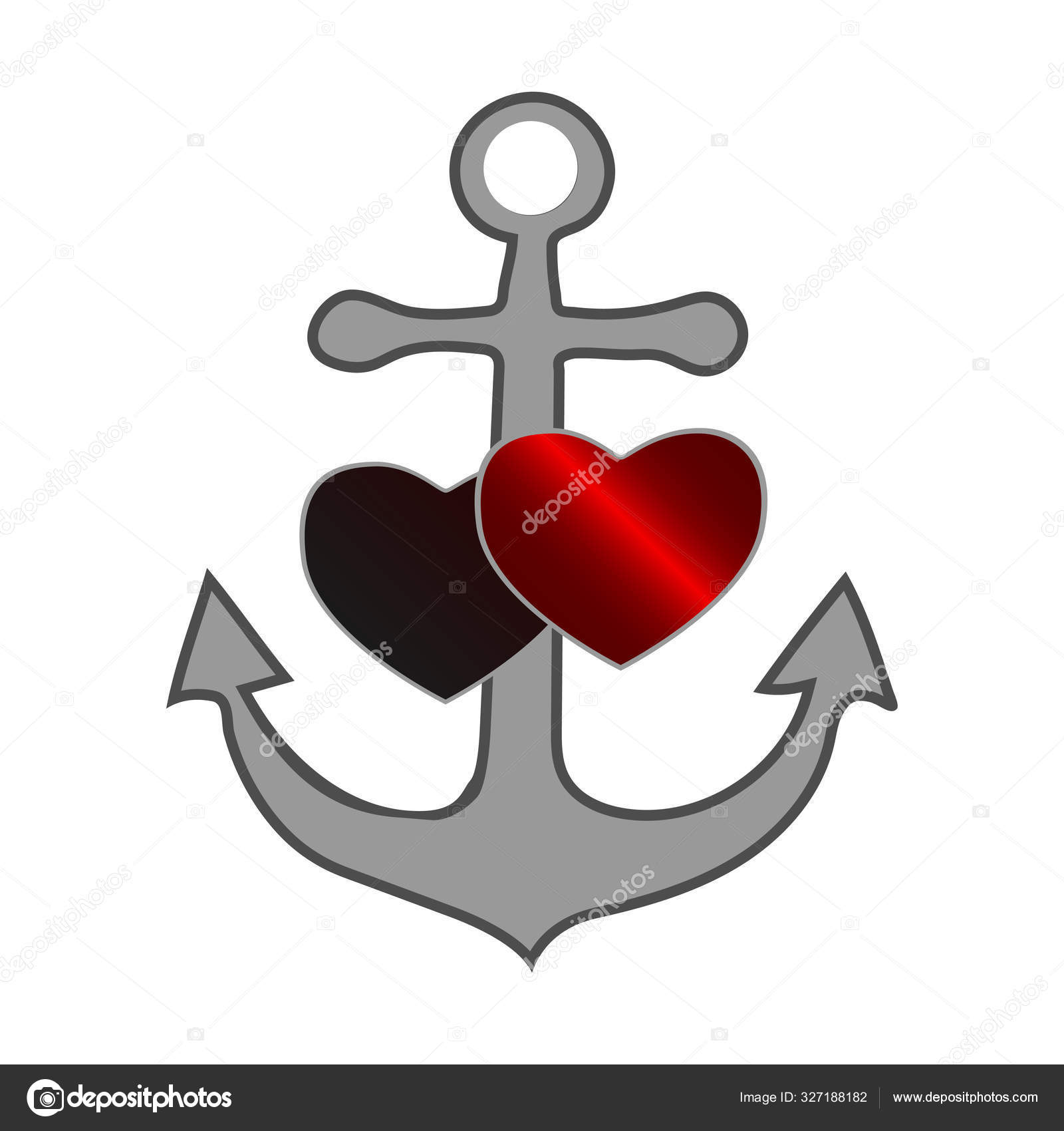 Gray sea anchor with a red and black heart symbolizing love and