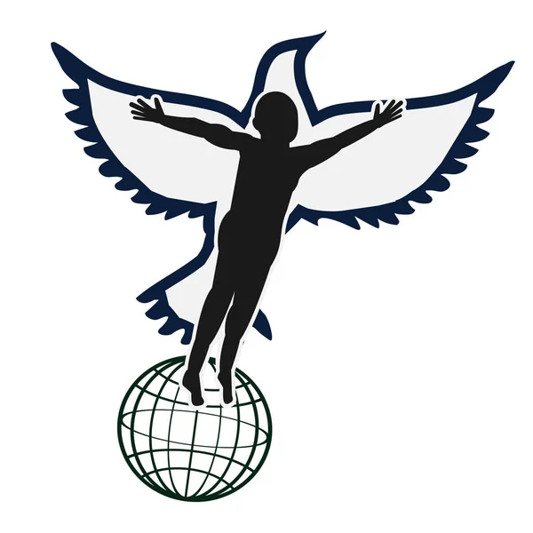 Man met vliegende vogel silhouet vector. Liberaal concept. Symbool van vrede en vrijheid. — Stockvector