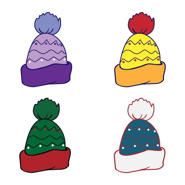 Cappello invernale isolato icone su sfondo bianco. Collezione cappelli invernali . — Vettoriale Stock