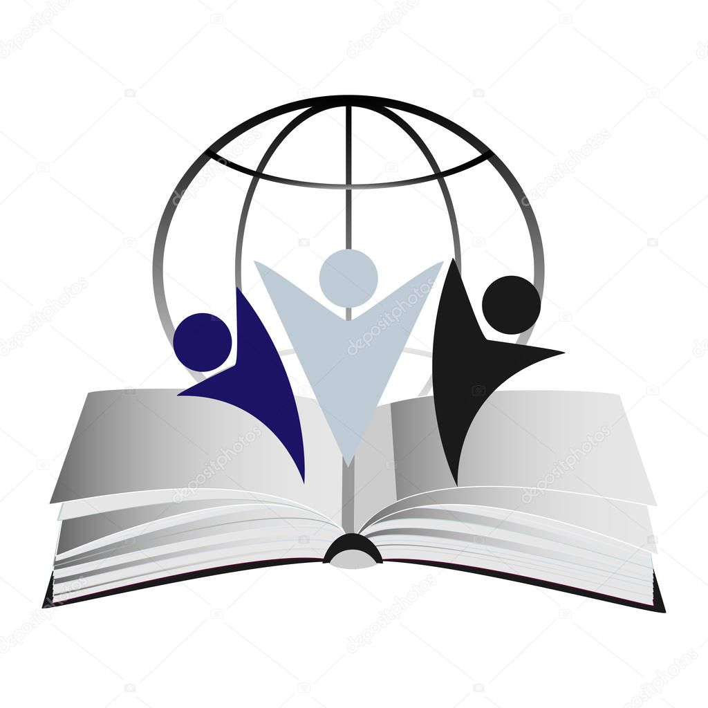 Education logo concept with book icon and globe, vector illustration template
