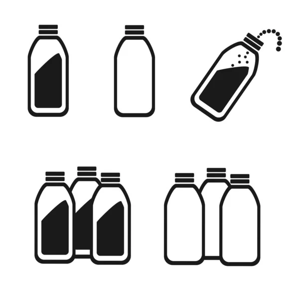 水瓶图标 塑料水瓶图标设置 各种要素 黑瓶和滴水 饮用水的符号 — 图库矢量图片