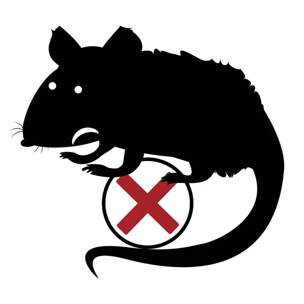 Silhouette Noire Rat Une Souris Est Assise Avec Une Queue — Image vectorielle