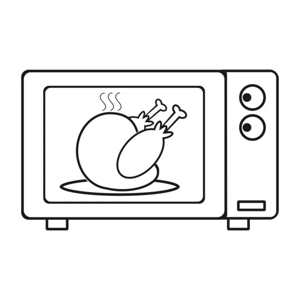 Microwave Dan Ayam Panggang Ikon Dapur Dan Simbol Pelayanan Makanan - Stok Vektor