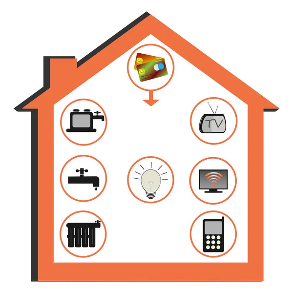 Иконка Оплаты Коммунальных Услуг Изображение Дома Газа Лампочки Кран Телефонные — стоковый вектор
