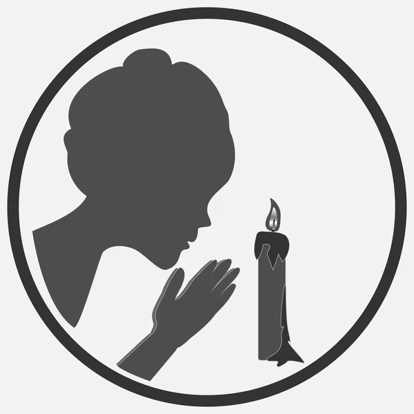 Immagine Una Donna Triste Profilo Candela Accesa Illustrazione Arte Vettore — Vettoriale Stock