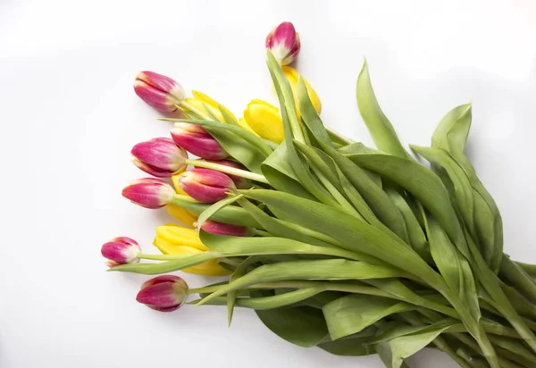 Gele en roze tulpen boeket — Stockfoto