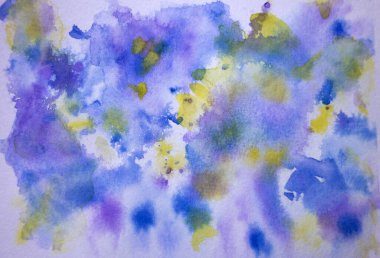 Mavi, mor ve sarıya boyanmış suluboya bir arka plan..