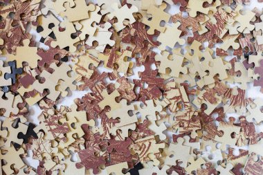 Jigsaw puzzle pieces on a table