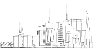 Soyut mimari çizim robot resim, illüstrasyon, City Scape