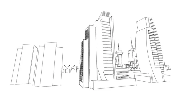 Abstract architectuur tekening schets, illustratie, City Scape — Stockfoto