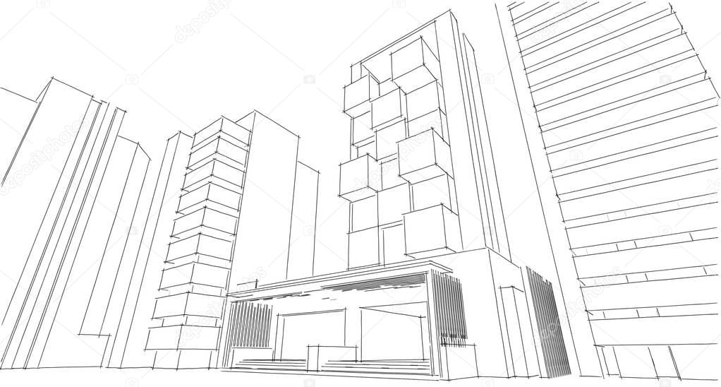 Abstract architectural drawing sketch,Illustration