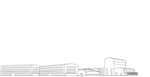 Fabrieksgebouwen Schetsen Tekeningen Perspectief Kantoor Fabrieksgebouw Handgetekende Cartoon Illustratie — Stockfoto