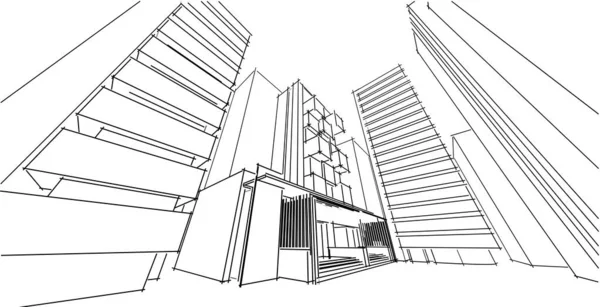 3D illustration architecture building perspective lines. — Stock Photo, Image