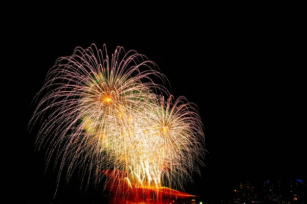 Gyönyörű Színes Tűzijáték Kijelző Tengerparton Csodálatos Ünnep Tűzijáték Party Vagy — Stock Fotó