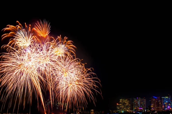 Schöne Bunte Feuerwerk Meeresstrand Erstaunliche Urlaub Feuerwerk Party Oder Jede — Stockfoto