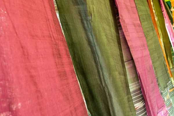 Asian Colorful Hand Woven Silk Fabric Background — ストック写真