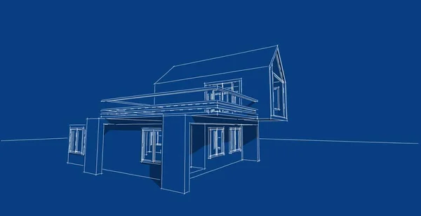 Αρχιτεκτονική Γραμμή Σκίτσο Σπίτι Σχέδιο Έργο Ελεύθερο Χέρι Σχέδιο Blueprint — Φωτογραφία Αρχείου