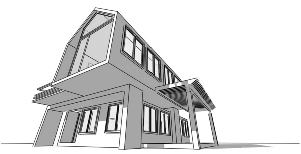 Linha Esboço Arquitetônico Desenho Mãos Livres Trabalho Projeto Casa Construção — Fotografia de Stock