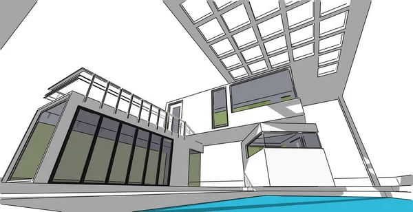 Architektonische Skizze Linie Modernes Haus Design Arbeiten Freie Hände Zeichnung — Stockfoto