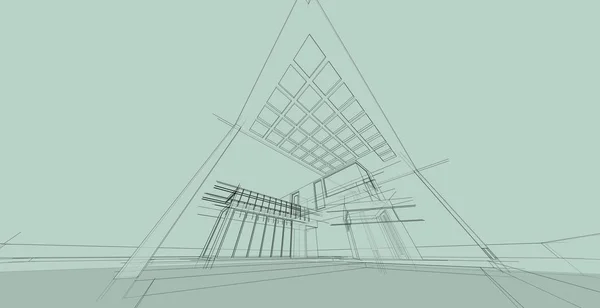 Architectural sketch line, Modern house design work free hands drawing, Blueprint construction, 3D illustration.