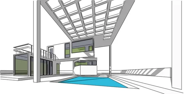 Arkitektonisk Skiss Linje Modern Hus Design Arbete Fria Händer Ritning — Stockfoto