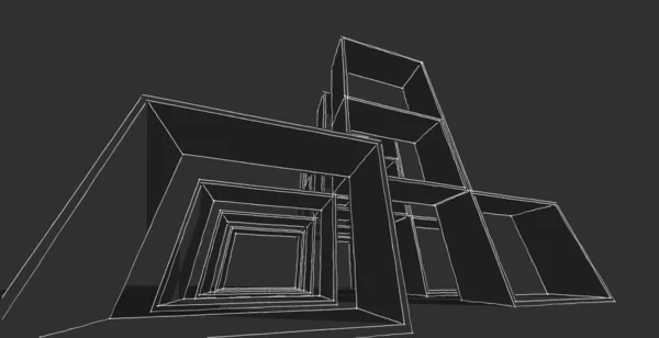 抽象建筑雕塑 3D建筑图解 — 图库照片