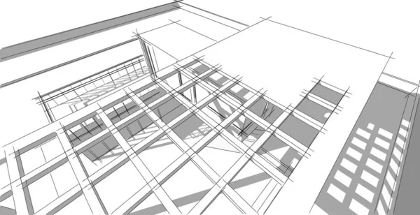 Architectonische Schets Lijn Modern Huis Ontwerp Werk Vrije Hand Tekening — Stockfoto