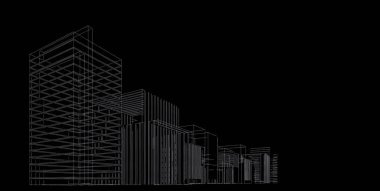3d illüstrasyon mimarisi bina perspektif çizgileri.