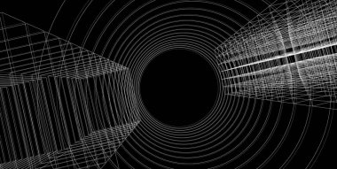 3d illüstrasyon mimarisi bina perspektif çizgileri.