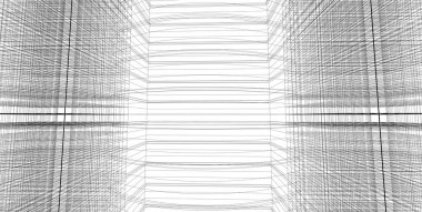 3d illüstrasyon mimarisi bina perspektif çizgileri.