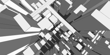 Panorama şehir manzarası krokisi. Mimari kroki - 3d İllüstrasyon