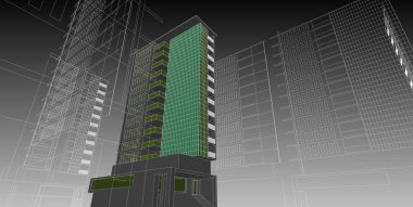 Mimari bina 3D illüstrasyon, modern şehir mimarisi