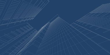 Mimari bina 3D illüstrasyon, modern şehir mimarisi