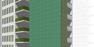 Mimari bina 3D illüstrasyon, modern şehir mimarisi